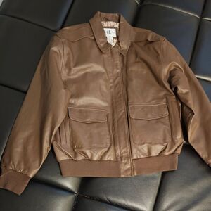 John Blair Brown Leather Bomber Jacket LARGE